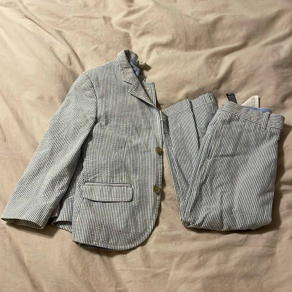 Boys Seersucker Crewcuts Jacket and Pants Set EUC Size 5